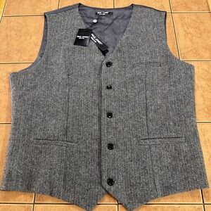 NEW Paul Jones Mens Wool Blend Herringbone Vest Size Large Gray Tweed Blazer
